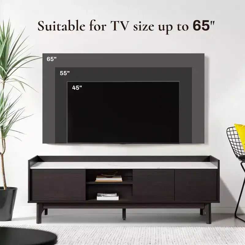 63-Inch TV Stand with Faux Marble Top for TVs Up to 65 Inches, Black Media Console
