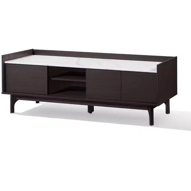 63-Inch TV Stand with Faux Marble Top for TVs Up to 65 Inches, Black Media Console