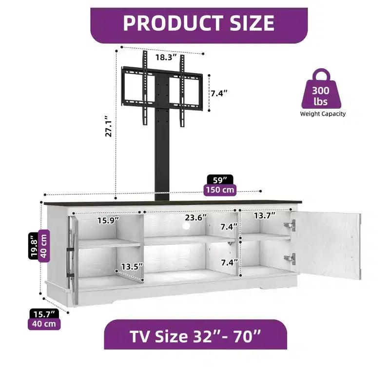 Farmhouse TV Stand with Height Adjustable Mount for TVs Up to 70 Inches, Entertainment Center Media Console for Living Room