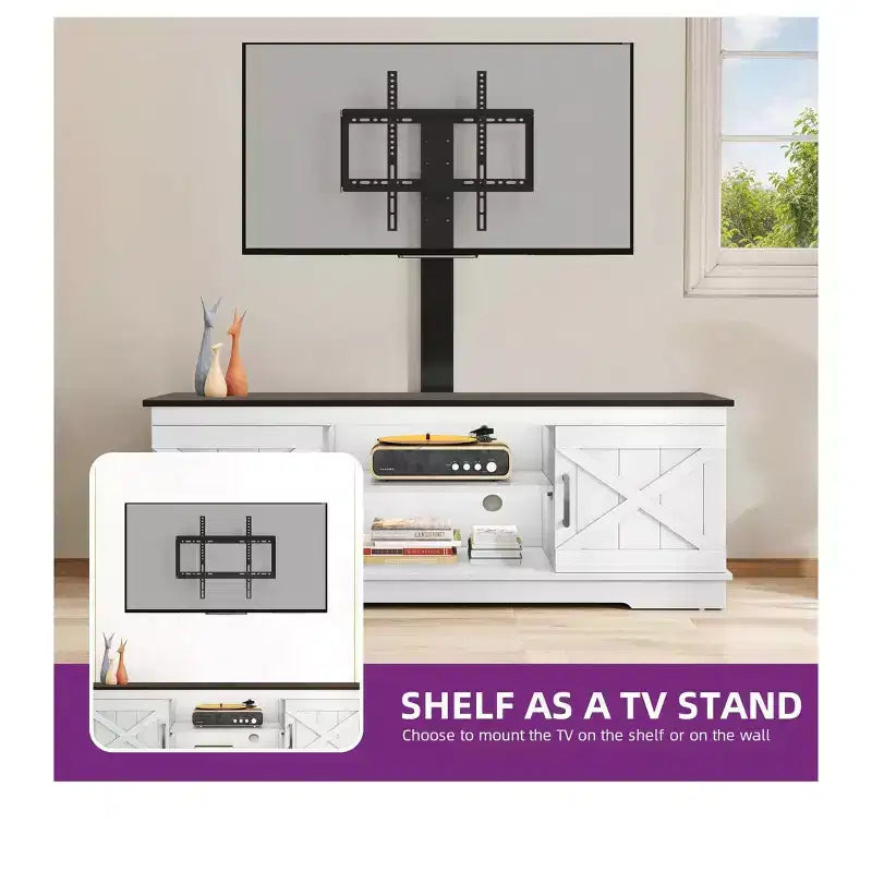 Farmhouse TV Stand with Height Adjustable Mount for TVs Up to 70 Inches, Entertainment Center Media Console for Living Room