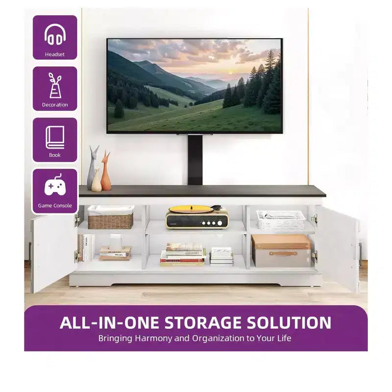 Farmhouse TV Stand with Height Adjustable Mount for TVs Up to 70 Inches, Entertainment Center Media Console for Living Room