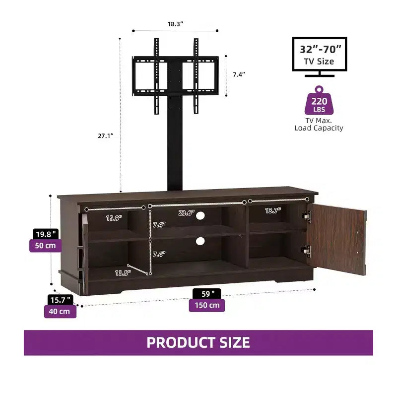 Farmhouse TV Stand with Height Adjustable Mount for TVs Up to 70 Inches, Entertainment Center Media Console for Living Room