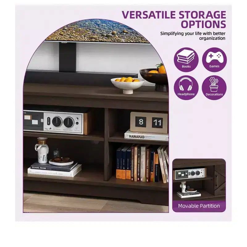 Farmhouse TV Stand with Height Adjustable Mount for TVs Up to 70 Inches, Entertainment Center Media Console for Living Room
