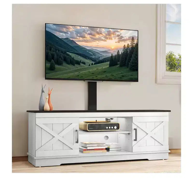 Farmhouse TV Stand with Height Adjustable Mount for TVs Up to 70 Inches, Entertainment Center Media Console for Living Room
