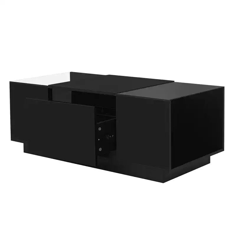 Modern Coffee Table with LED Lights, Rectangle Center Table with Storage and Drawers for Living Room