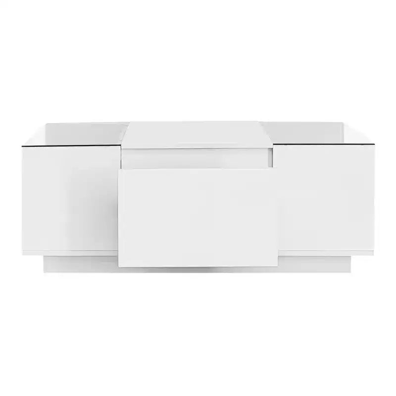 Modern Coffee Table with LED Lights, Rectangle Center Table with Storage and Drawers for Living Room