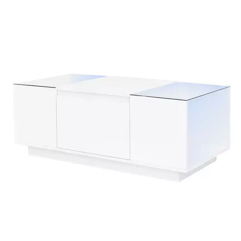 Modern Coffee Table with LED Lights, Rectangle Center Table with Storage and Drawers for Living Room