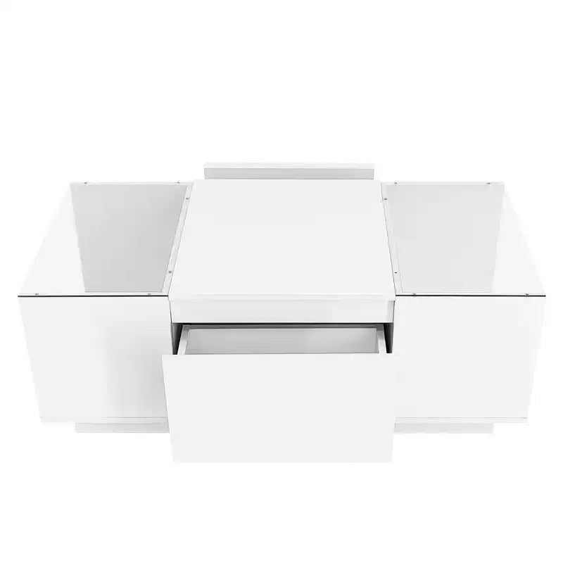 Modern Coffee Table with LED Lights, Rectangle Center Table with Storage and Drawers for Living Room