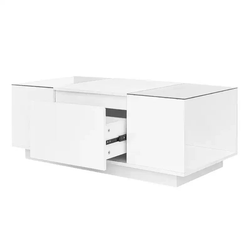 Modern Coffee Table with LED Lights, Rectangle Center Table with Storage and Drawers for Living Room