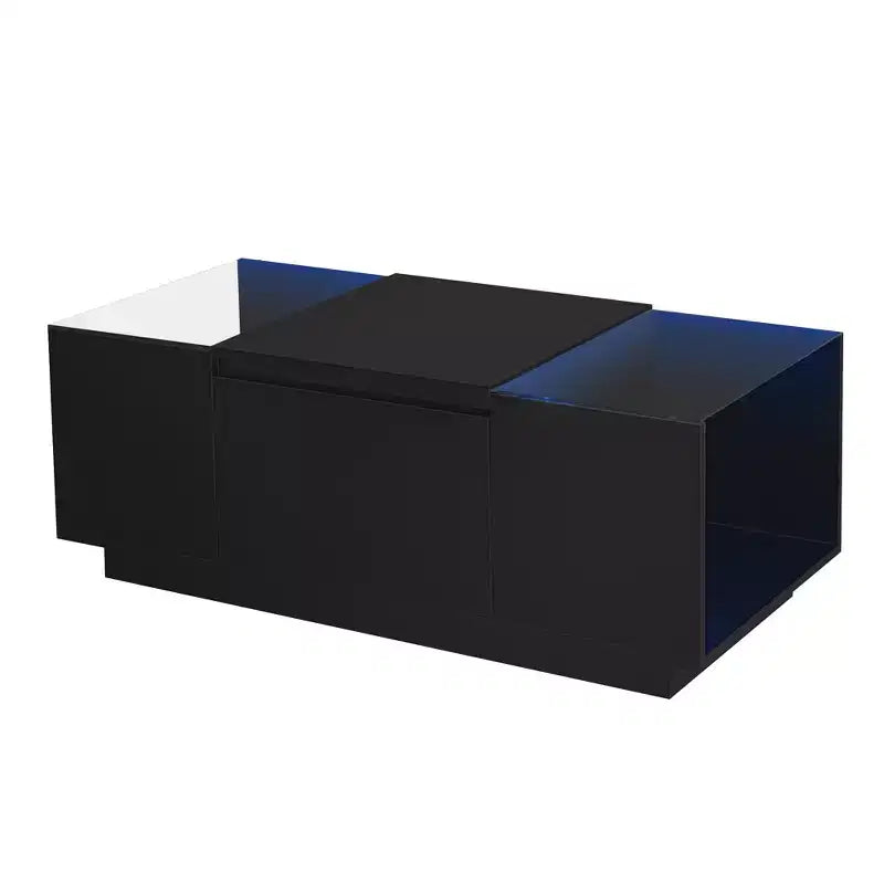 Modern Coffee Table with LED Lights, Rectangle Center Table with Storage and Drawers for Living Room