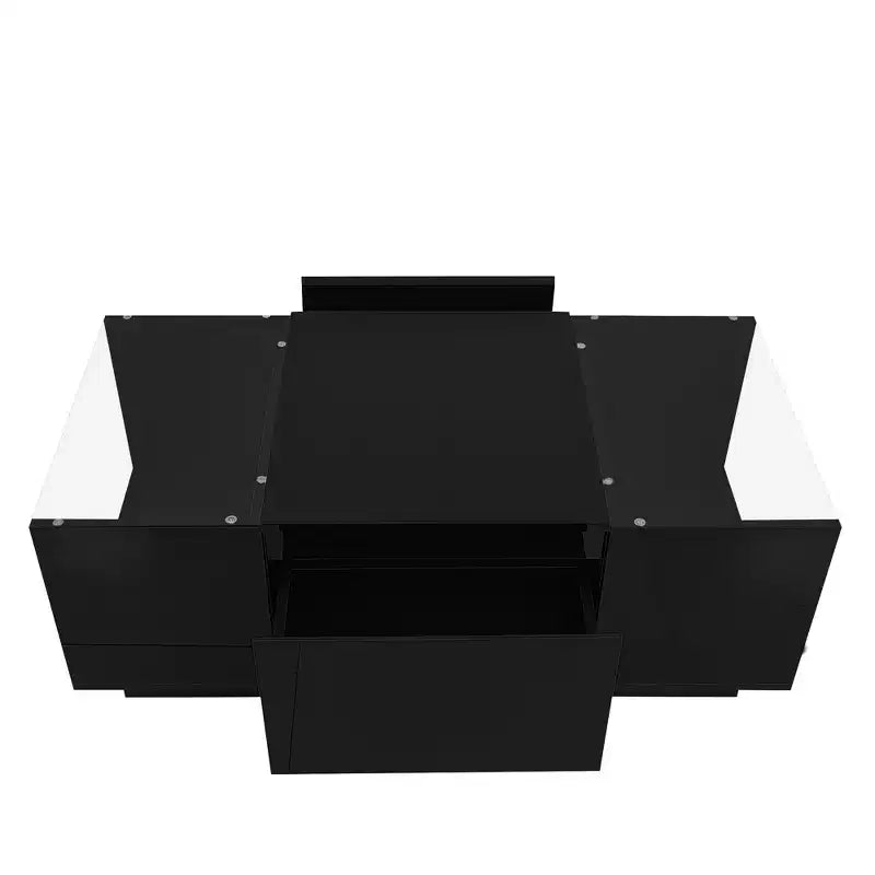 Modern Coffee Table with LED Lights, Rectangle Center Table with Storage and Drawers for Living Room