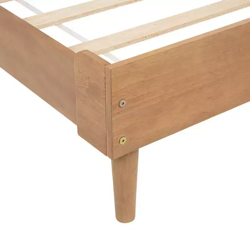 Queen Size Wood Bed with Piano Key Style Upholstered Headboard and Strengthened Bed Frame, Wheat