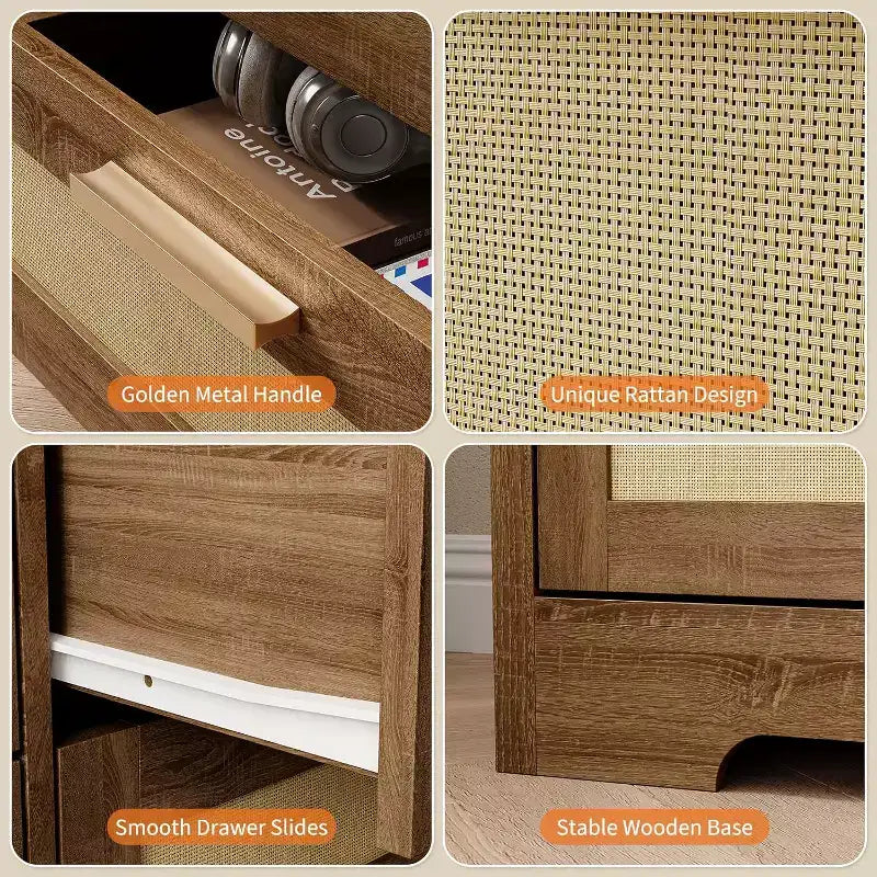 59-Inch Rattan 10-Drawer Farmhouse Chest of Drawers with Anti-Tipping Device for Home Office and Closet