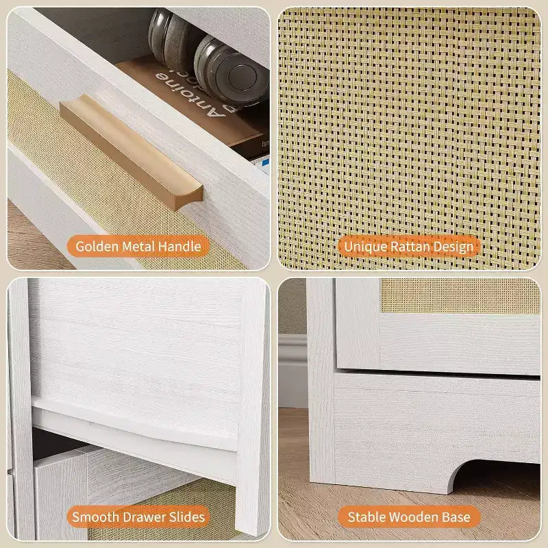 59-Inch Rattan 10-Drawer Farmhouse Chest of Drawers with Anti-Tipping Device for Home Office and Closet