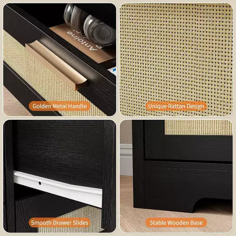 59-Inch Rattan 10-Drawer Farmhouse Chest of Drawers with Anti-Tipping Device for Home Office and Closet
