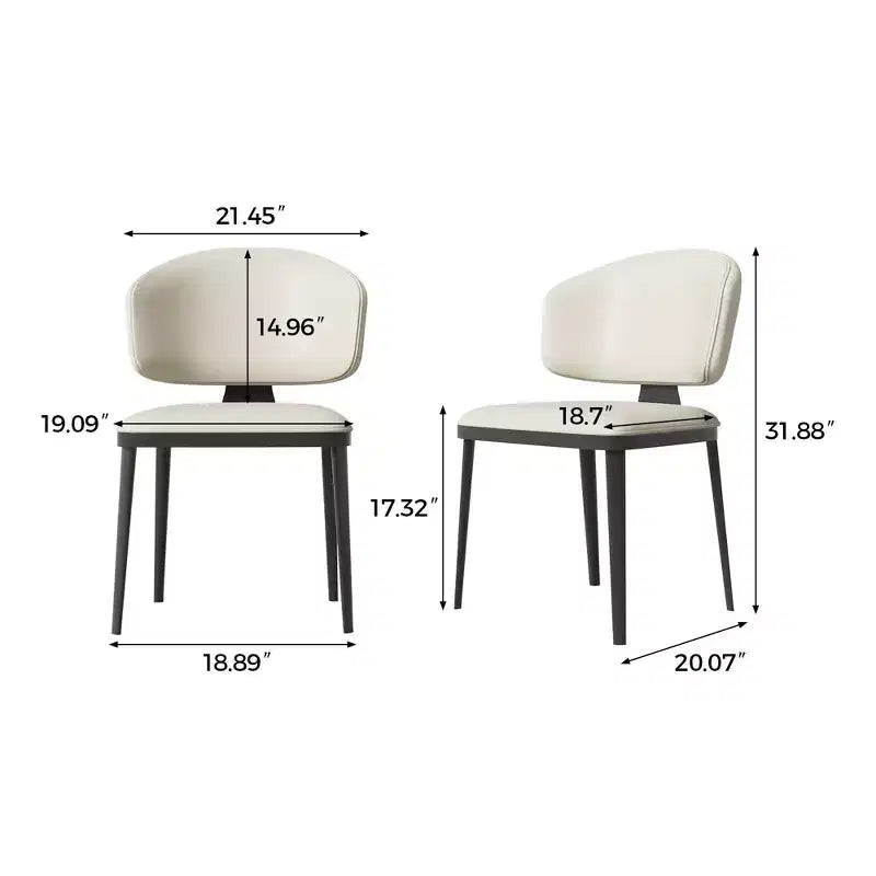 Set of 2 Modern Armless Metal Dining Chairs for Multi-Use, Off-White