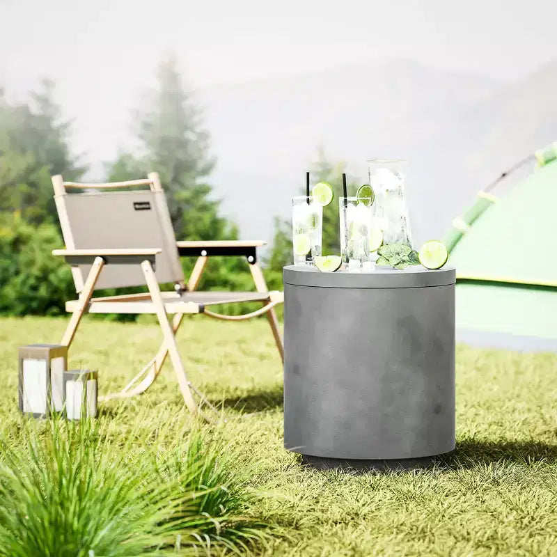 2.6 Gal Outdoor 3-in-1 Concrete Cooler Side Table with Storage, Removable Ice Bucket and Lid