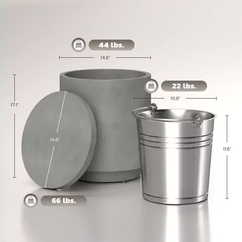 2.6 Gal Outdoor 3-in-1 Concrete Cooler Side Table with Storage, Removable Ice Bucket and Lid