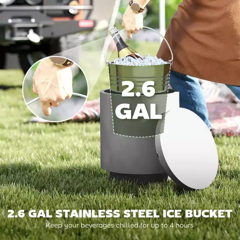 2.6 Gal Outdoor 3-in-1 Concrete Cooler Side Table with Storage, Removable Ice Bucket and Lid