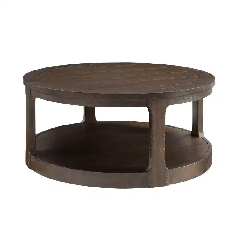 40-Inch Modern Round Coffee Table with Concealed Wheels and 2-Tier Design for Living Room, Office or Apartment