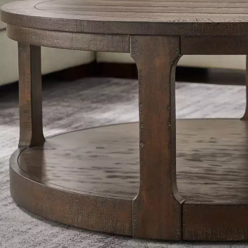 40-Inch Modern Round Coffee Table with Concealed Wheels and 2-Tier Design for Living Room, Office or Apartment