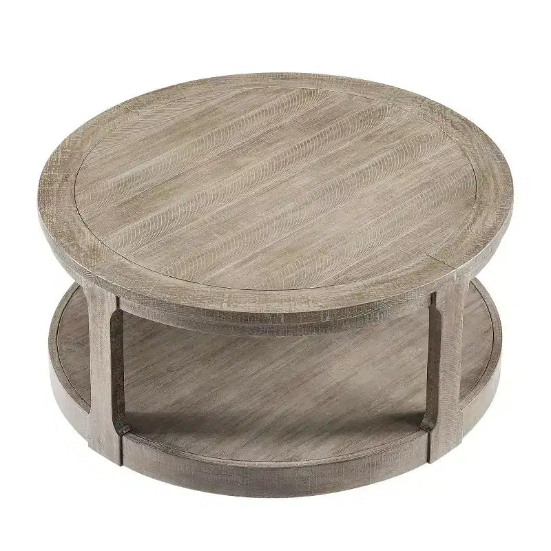 40-Inch Modern Round Coffee Table with Concealed Wheels and 2-Tier Design for Living Room, Office or Apartment