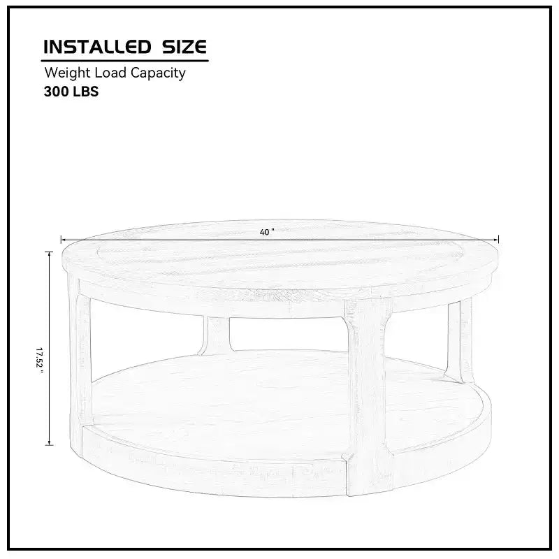 40-Inch Modern Round Coffee Table with Concealed Wheels and 2-Tier Design for Living Room, Office or Apartment