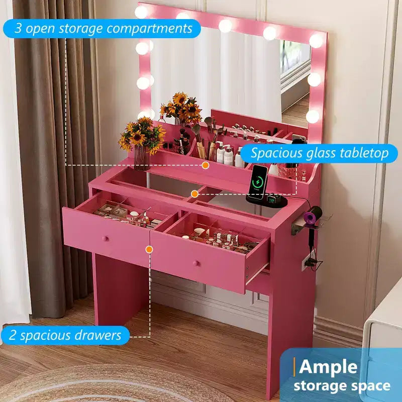 White Makeup Vanity Table with 2 Drawers