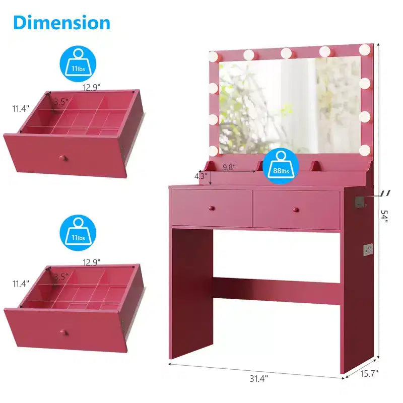 White Makeup Vanity Table with 2 Drawers