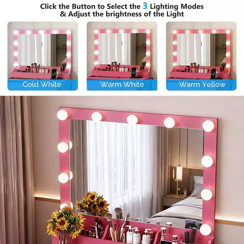 White Makeup Vanity Table with 2 Drawers