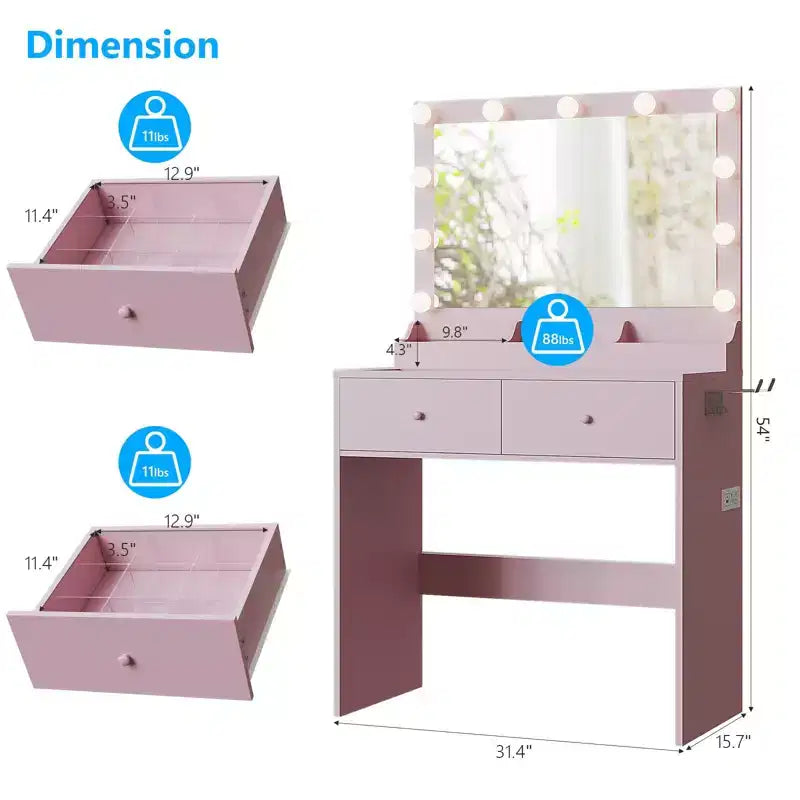 White Makeup Vanity Table with 2 Drawers