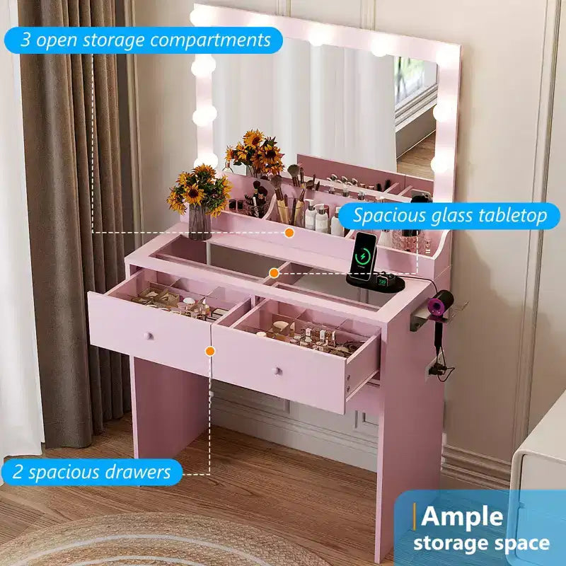 White Makeup Vanity Table with 2 Drawers