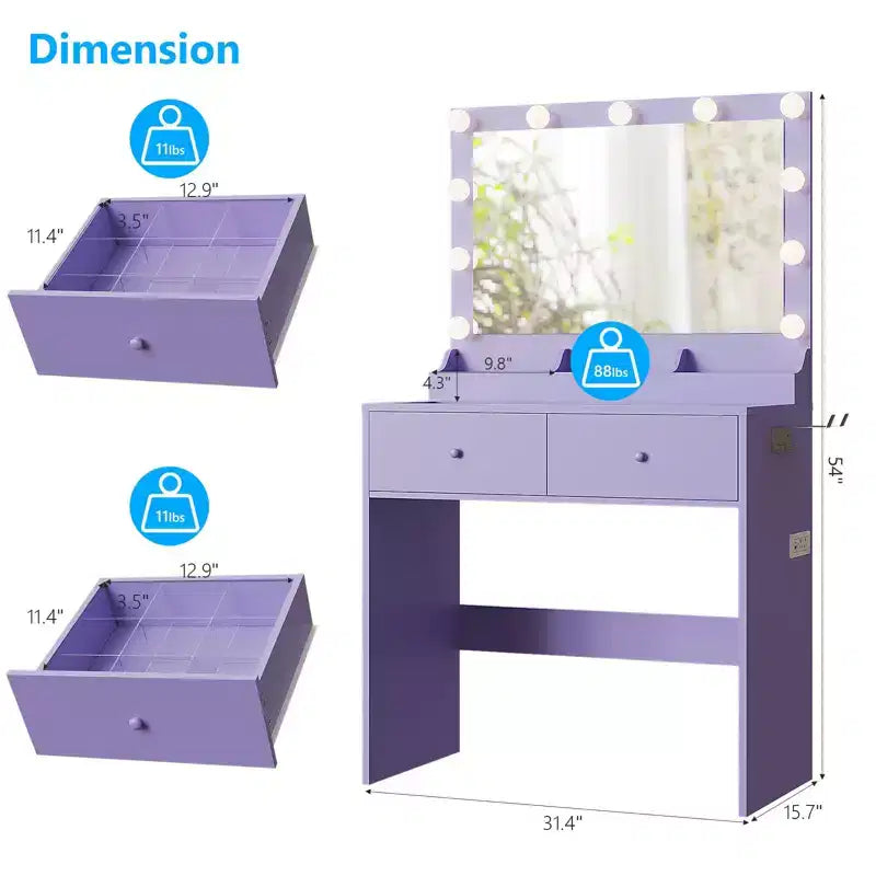 White Makeup Vanity Table with 2 Drawers