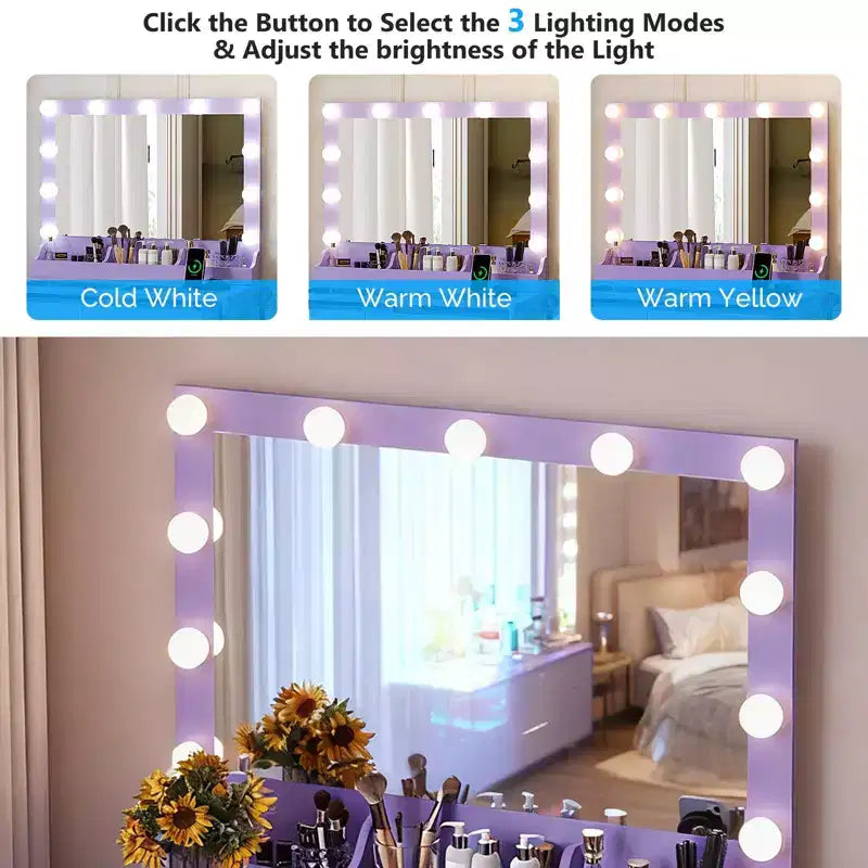 White Makeup Vanity Table with 2 Drawers