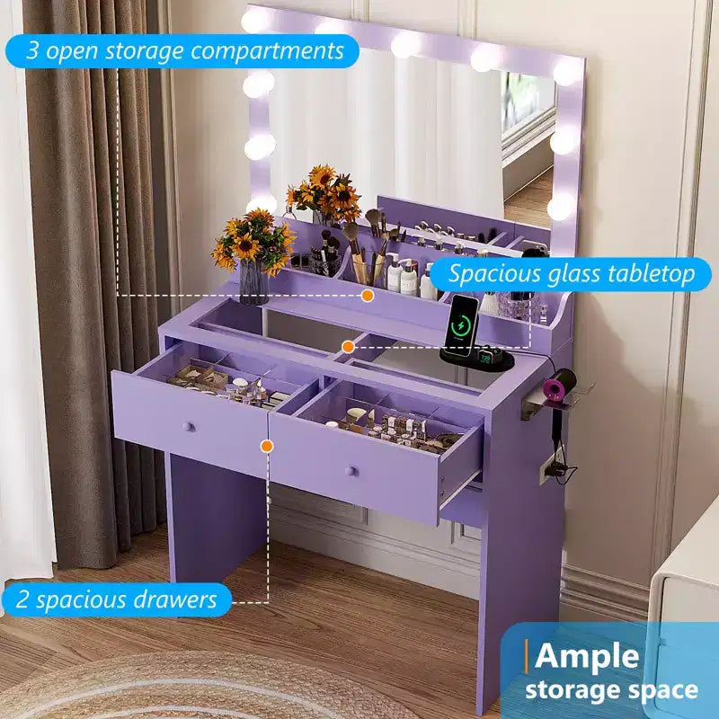 White Makeup Vanity Table with 2 Drawers