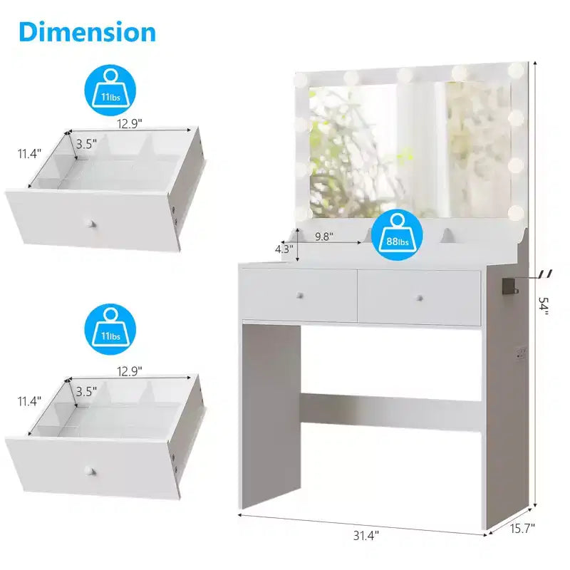 White Makeup Vanity Table with 2 Drawers