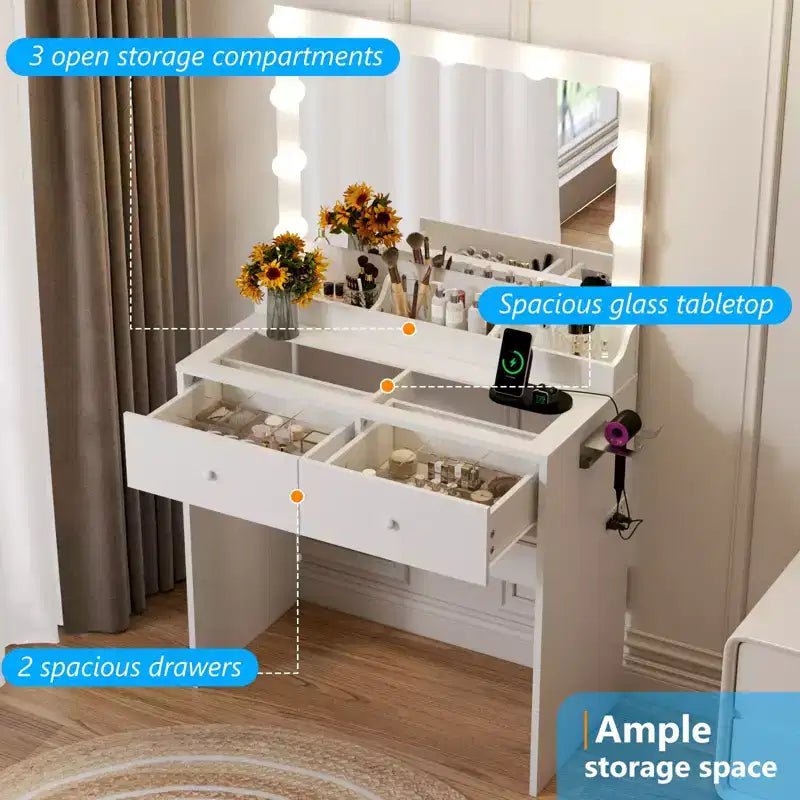 White Makeup Vanity Table with 2 Drawers