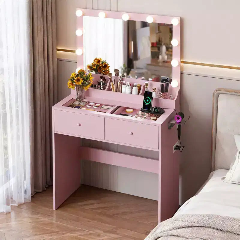 White Makeup Vanity Table with 2 Drawers