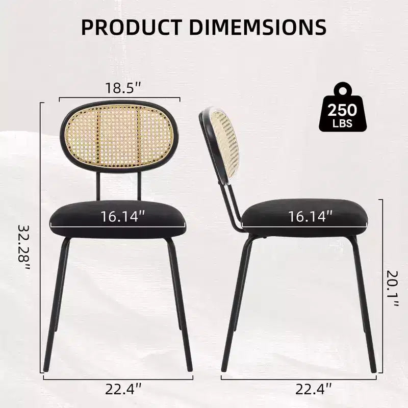 Set of 2 Modern Upholstered Metal Dining Chairs with Woven Grid Back and Strong Metal Frame