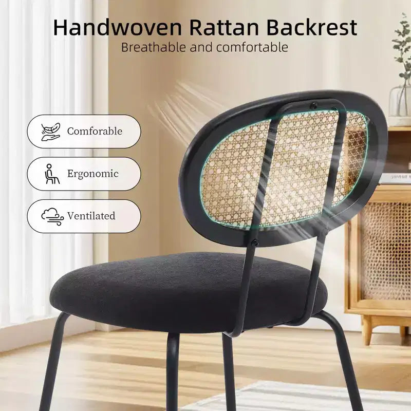 Set of 2 Modern Upholstered Metal Dining Chairs with Woven Grid Back and Strong Metal Frame