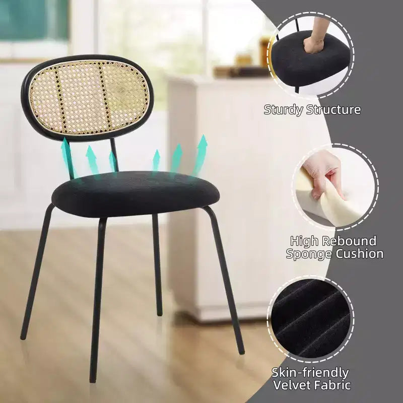 Set of 2 Modern Upholstered Metal Dining Chairs with Woven Grid Back and Strong Metal Frame