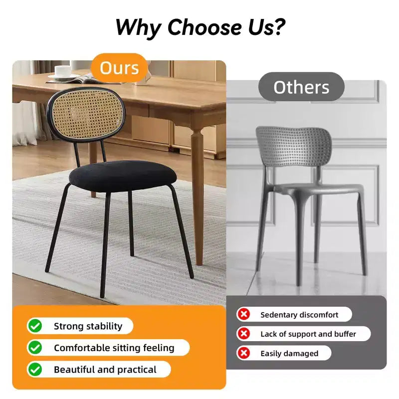 Set of 2 Modern Upholstered Metal Dining Chairs with Woven Grid Back and Strong Metal Frame