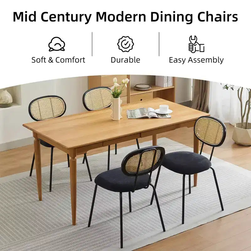 Set of 2 Modern Upholstered Metal Dining Chairs with Woven Grid Back and Strong Metal Frame