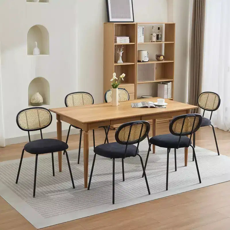 Set of 2 Modern Upholstered Metal Dining Chairs with Woven Grid Back and Strong Metal Frame
