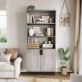 70.6-Inch 5-Tier Farmhouse Bookcase with Doors, Metal Base and Adjustable Shelf for Living Room