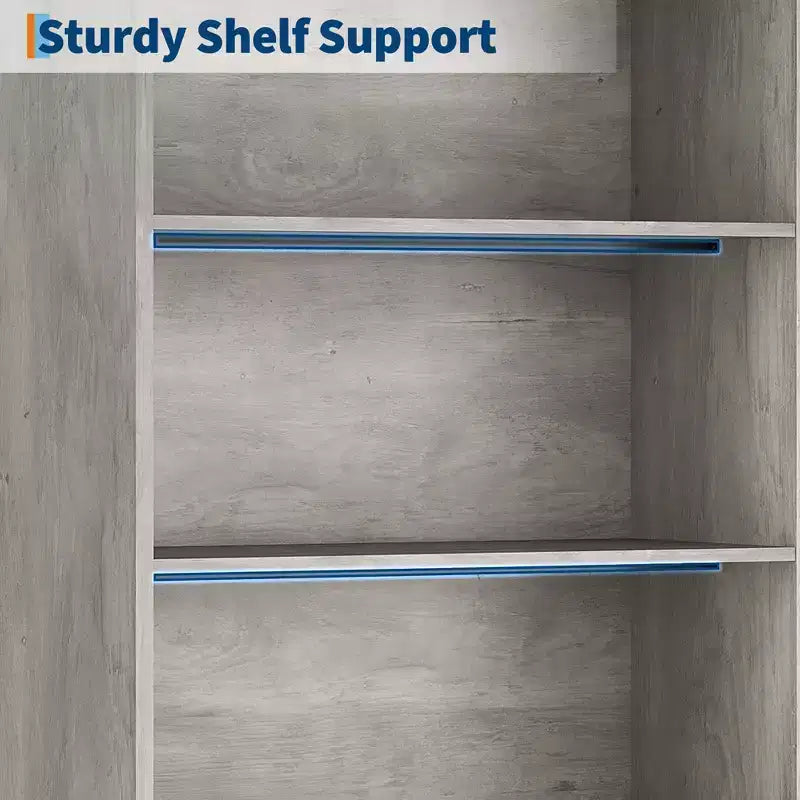 70.6-Inch 5-Tier Farmhouse Bookcase with Doors, Metal Base and Adjustable Shelf for Living Room