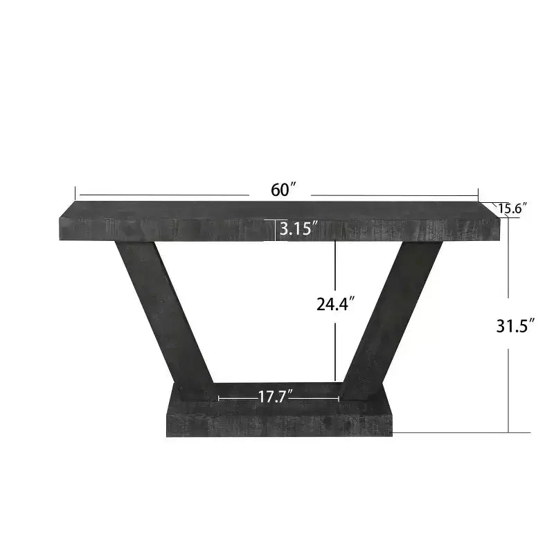 60-Inch Rustic Entryway Console Table with Distressed Wood Top and Wide V-Leg Base for Hallway