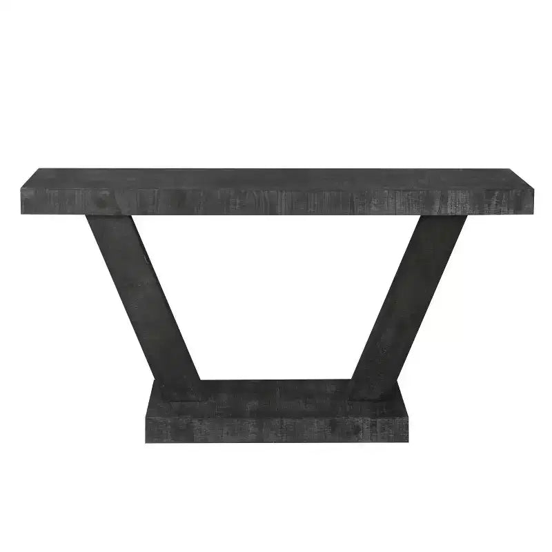 60-Inch Rustic Entryway Console Table with Distressed Wood Top and Wide V-Leg Base for Hallway