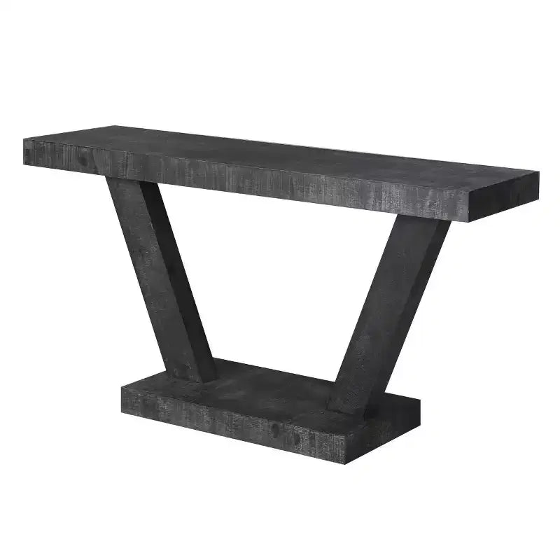 60-Inch Rustic Entryway Console Table with Distressed Wood Top and Wide V-Leg Base for Hallway