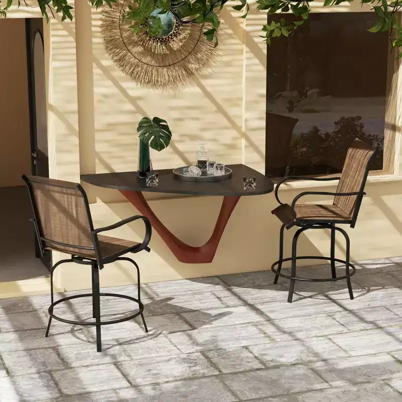 Set of 2 Outdoor Swivel Bar Stools with 360° Swivel and Bar Height Design
